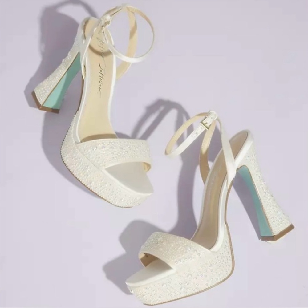 Betsey Johnson Pearl Platform Ankle-Strap Heels with Tiffany Blue Sole Accent